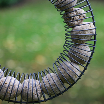 Charcoal Grey Round Wire Outdoor Garden Decor Bird Feeder - 4