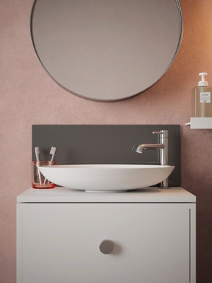 Charcoal Grey - Self Adhesive - Toughened Glass Bathroom Splashback 250mm x 500mm x 4mm