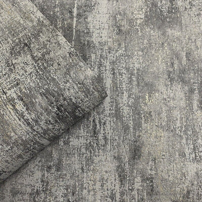 Charcoal Grey Textured Wallpaper Heavyweight Distressed Metallic Effect Vinyl