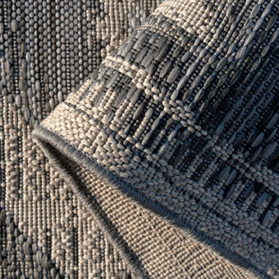 Charcoal Grey Textured Woven Diamond Tribal Easy Clean Durable Indoor Outdoor Area Rug 80x150cm