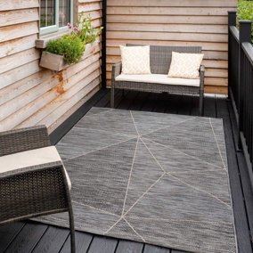 Charcoal Grey Textured Woven Flatweave Indoor Outdoor Area Rug 120x170cm