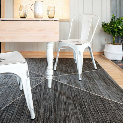 Charcoal Grey Textured Woven Flatweave Indoor Outdoor Area Rug 120x170cm