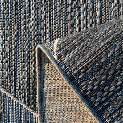 Charcoal Grey Textured Woven Flatweave Indoor Outdoor Area Rug 120x170cm