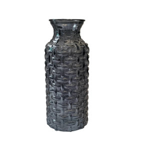Charcoal Grey Woven Embossed Pattern Flower Vase.  Height 25 cm