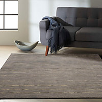 Charcoal Handmade Luxurious Modern Striped Wool Rug For Bedroom & Living Room-122cm X 183cm