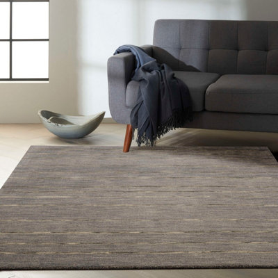 Charcoal Handmade Luxurious Modern Striped Wool Rug For Bedroom & Living Room-122cm X 183cm