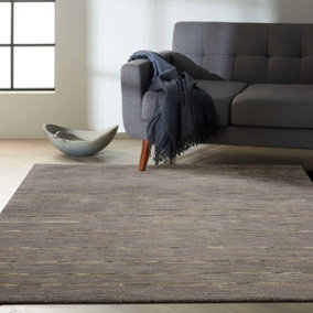 Charcoal Handmade Luxurious Modern Striped Wool Rug For Bedroom & Living Room-160cm X 221cm