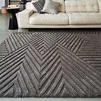 Charcoal Handmade , Modern , Wool Geometric Easy to Clean Wool Rug for Living Room, Bedroom - 120cm X 170cm