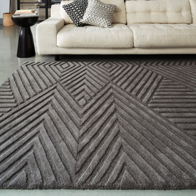 Charcoal Handmade , Modern , Wool Geometric Easy to Clean Wool Rug for ...