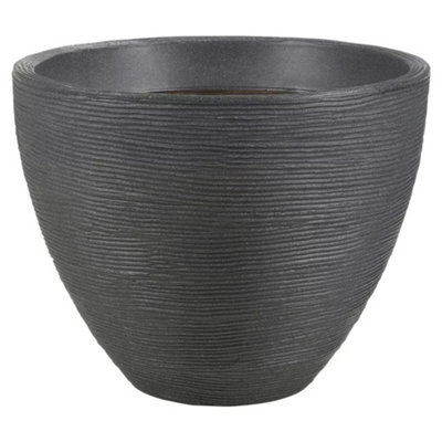 Charcoal - Large Round Ribbed Plant Pot - 40X30X30CM