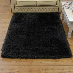 Charcoal Luxury Plain Handmade Modern Shaggy Sparkle Rug Easy to clean Living Room and Bedroom-100cm X 150cm