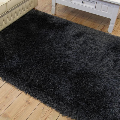 Charcoal Luxury Plain Handmade Modern Shaggy Sparkle Rug Easy to clean Living Room and Bedroom-160cm X 230cm