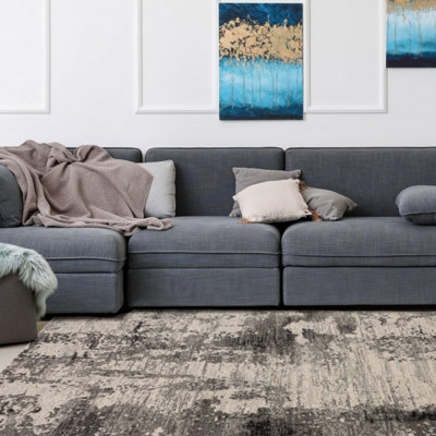 Charcoal Modern Abstract 9mm Pile Stain-Resistant Rug For Bedroom, & Dining Room, Easy to Clean Area Rug-200cm X 290cm