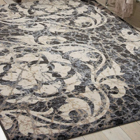 Charcoal Modern Floral Mosaics Easy to Clean Rug For Bedroom & Living Room-239cm X 320cm