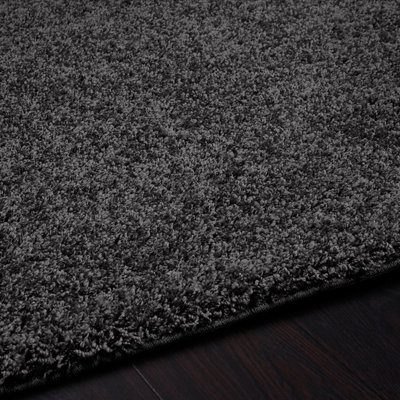 Charcoal Modern Plain Shaggy Polypropylene Rug for Living Room & Bedroom- 100cm (Circle) (3ft. 3in.)