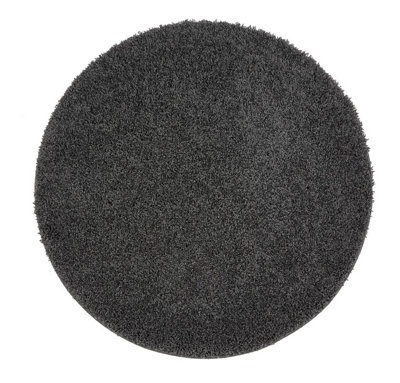 Charcoal Modern Plain Shaggy Polypropylene Rug for Living Room & Bedroom- 100cm (Circle) (3ft. 3in.)