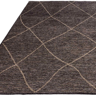 Charcoal Natural Fibers Easy to Clean Geometric Modern Rug for Living Room, Bedroom - 120cm X 170cm