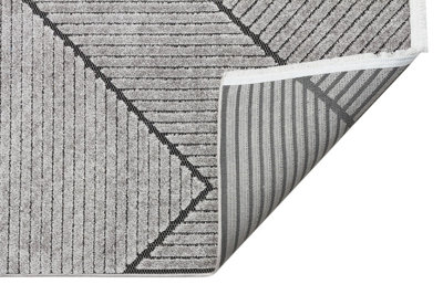 Charcoal Outdoor Rug, Geometric Striped Stain-Resistant Rug For Patio Decks, 3mm Modern Outdoor Area Rug-190cm X 290cm