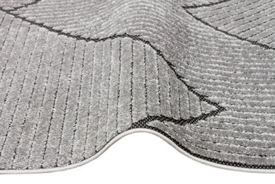 Charcoal Outdoor Rug, Geometric Striped Stain-Resistant Rug For Patio Decks, 3mm Modern Outdoor Area Rug-190cm X 290cm