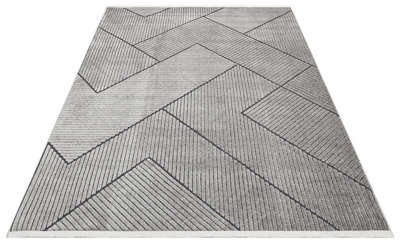 Charcoal Outdoor Rug, Geometric Striped Stain-Resistant Rug For Patio Decks, 3mm Modern Outdoor Area Rug-190cm X 290cm