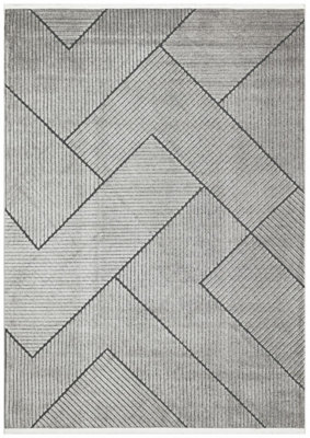 Charcoal Outdoor Rug, Geometric Striped Stain-Resistant Rug For Patio Decks, 3mm Modern Outdoor Area Rug-190cm X 290cm
