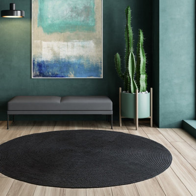 Charcoal Plain Modern Easy to Clean Handmade Dining Room Bedroom And Living Room Rug-200cm (Circle)