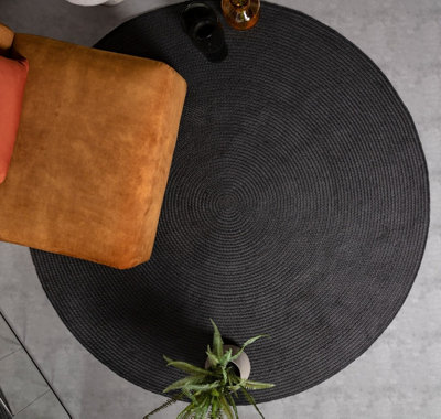 Charcoal Plain Modern Easy to Clean Handmade Dining Room Bedroom And Living Room Rug-200cm (Circle)