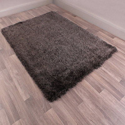 Charcoal Plain Shaggy Easy to clean Rug for Dining Room Bed Room and Living Room-60cm X 110cm