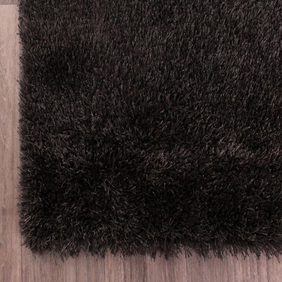 Charcoal Plain Shaggy Easy to clean Rug for Dining Room Bed Room and Living Room-60cm X 110cm