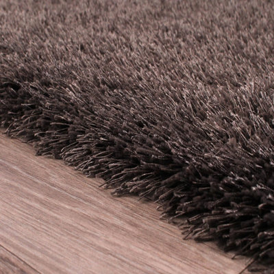 Charcoal Plain Shaggy Easy to clean Rug for Dining Room Bed Room and Living Room-60cm X 110cm