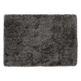 Charcoal Plain Shaggy Rug, Handmade Rug, Easy to Clean Rug for Bedroom, Living Room, & Dining Room-120cm X 170cm