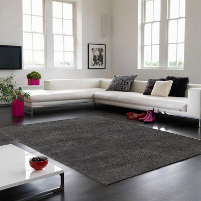 Charcoal Shaggy Modern Plain Easy to clean Rug for Dining Room Bed Room and Living Room-120cm X 170cm