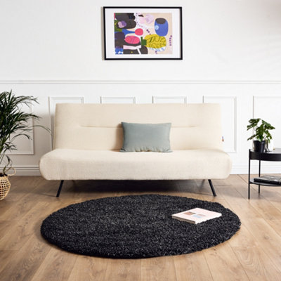 Charcoal Thick Shaggy Circle Rug - California - 120cm