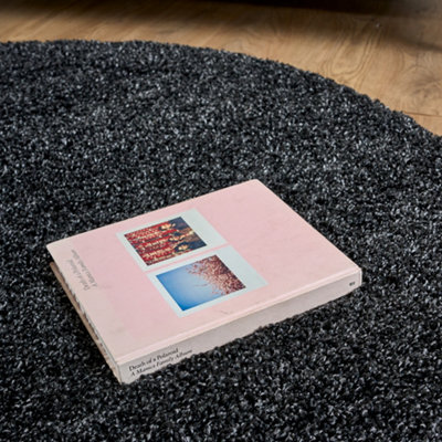 Charcoal Thick Shaggy Circle Rug - California - 120cm