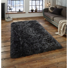 Charcoal Thick Shaggy Handmade Plain Rug for Living Room and Bedroom-120cm X 170cm