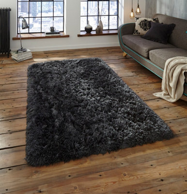 Charcoal Thick Shaggy Handmade Plain Rug for Living Room and Bedroom-150cm X 230cm