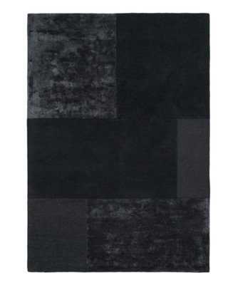 Charcoal Viscose , Wool Easy to clean Geometric Handmade , Luxurious , Modern , Wool Rug for Living Room, Bedroom - 120cm X 170cm