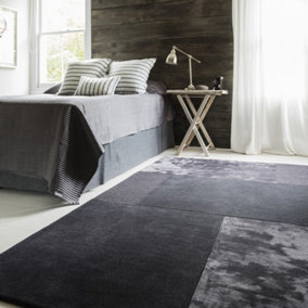 Charcoal Viscose , Wool Easy to clean Geometric Handmade , Luxurious , Modern , Wool Rug for Living Room, Bedroom - 120cm X 170cm