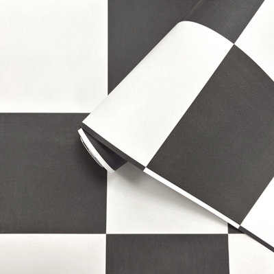 Charcoal & White Check Wallpaper Smooth Flat Finish Feature Wall Kids ...