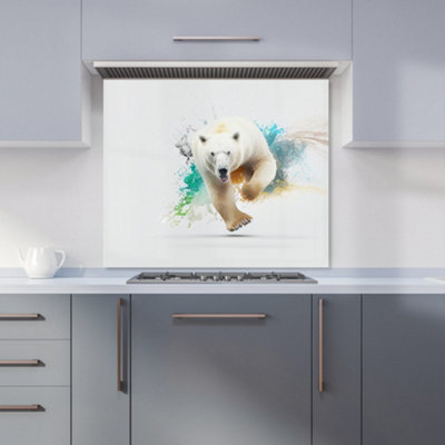 Charging Polar Bear Premium Glass Kitchen Splashback W600mm x H600mm