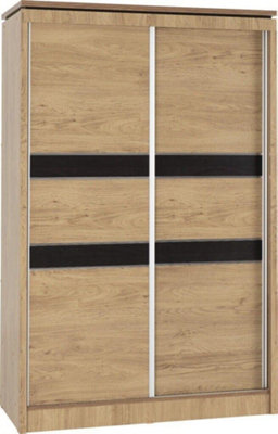 Charles 2 Door Sliding Wardrobe Oak Effect Veneer with Walnut Trim