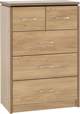 Charles 3+2 Drawer Chest of Drawers in Oak Veneer with Dark Walnut Trim