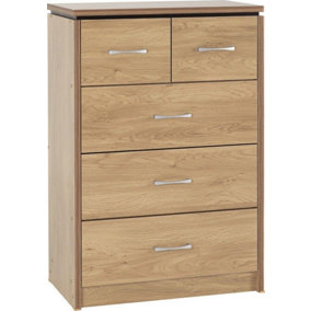 Charles 3+2 Drawer Chest of Drawers in Oak Veneer with Dark Walnut Trim