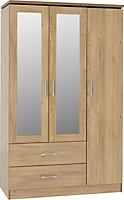 Charles 3 Door 2 Drawer Mirrored Wardrobe Oak Effect Veneer