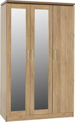 Charles 3 Door All Hanging Mirrored Robe Oak Effect Walnut Trim