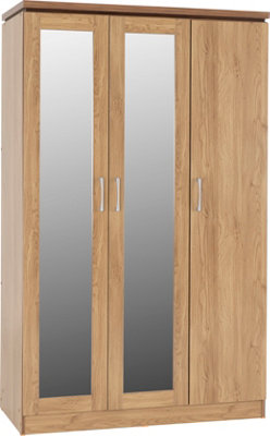 Charles 3 Door All Hanging Mirrored Robe Oak Effect Walnut Trim