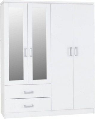 Charles 4 Door 2 Drawer Mirrored Wardrobe in White Finish