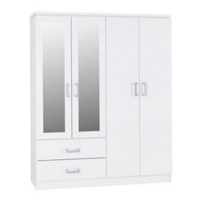 Charles 4 Door 2 Drawer Mirrored Wardrobe in White Finish