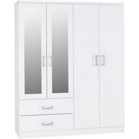 Charles 4 Door 2 Drawer Mirrored Wardrobe - L52.5 x W154 x H190 cm - White