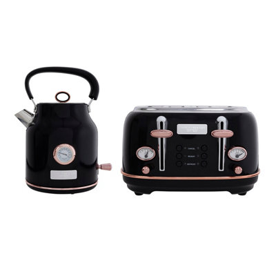 Charles Bentley 1.7L Kettle & 4 Slice Toaster Set Black & Rose Gold Fast Boil - 4
